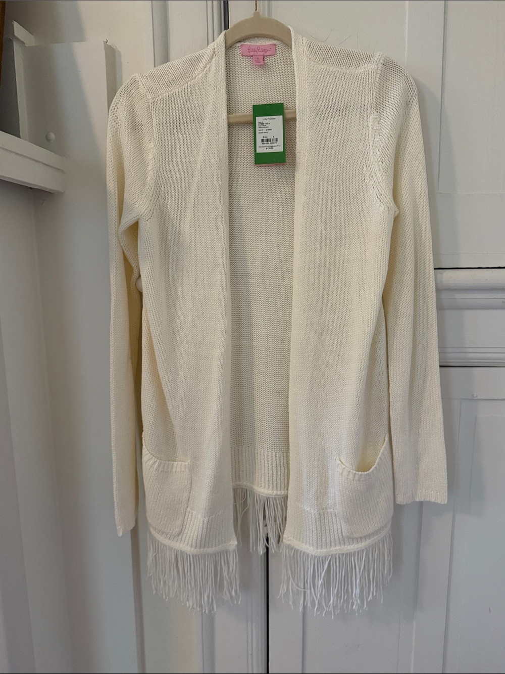 Lilly Pulitzer Cream Open-Front Fringe Cardigan